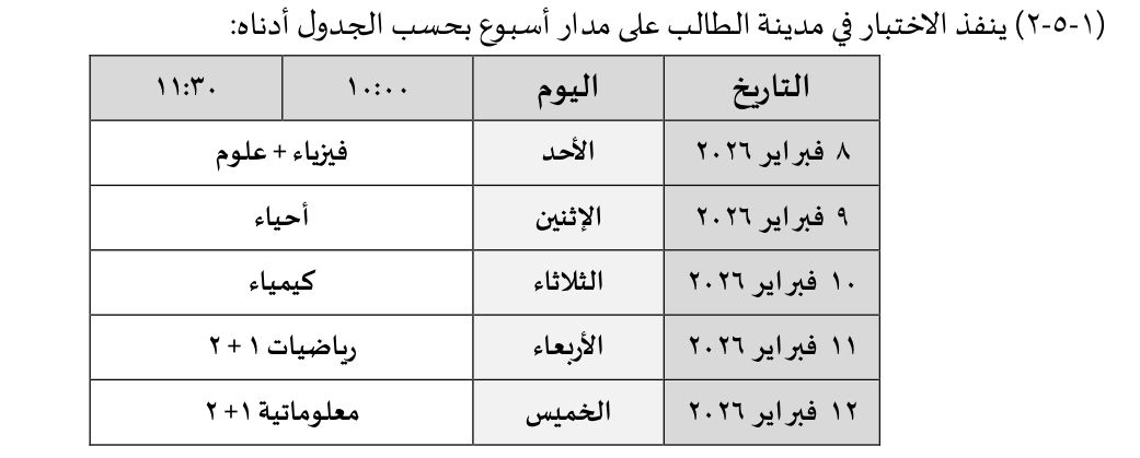 جدول الاختبار